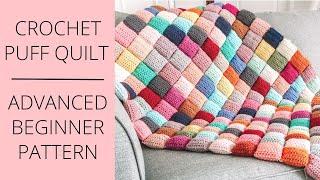 Crochet Puff Quilt  EASY Crochet Pattern  Sass amp Stitch [upl. by Aihsena933]