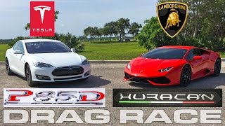 Tesla Model S P85D Ludicrous vs Lamborghini Huracan LP6104 Drag Race [upl. by Cathi720]