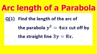 2find the arc length of the parabola y24ax cut off by line 3y8x [upl. by Orimisac]