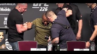 Daniel Cormier Takes Scary Fall Following UFC 226 Press Conference [upl. by Omrellug571]