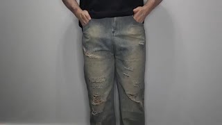 Mens Ripped Distressed Destroyed Blue Jeans Straight Leg Denim Washed Out Pants Review [upl. by Weiler]