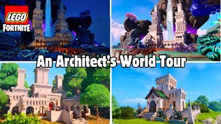 The MOST DETAILED Castles Ever Architect World Tour in Lego Fortnite [upl. by Anileva]