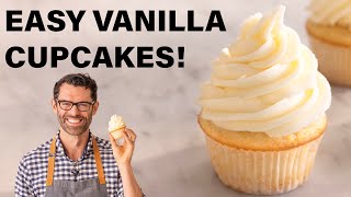 EASY Vanilla Cupcakes Recipe [upl. by Euqinna]