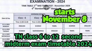 TN class 6 to 12 second midterm exam timetable 2024 [upl. by Aidyn449]