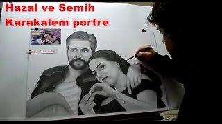 Hazal ve Semih kısmetse olur karakalem portre çizimi [upl. by Elene]