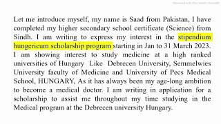 Motivation Letter for stipendium hungaricum scholarship  Sample Statement of Purpose for hungaricum [upl. by Truelove]