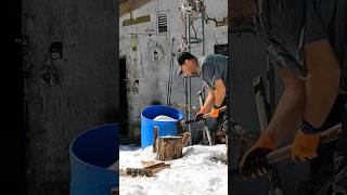 Splitting firewood for kindling at the Off Grid Cabin outdoors offgrid firewood shorts [upl. by Maupin]