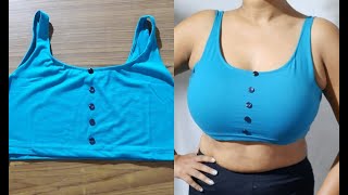 DIY Fitted Top  Sports Bra From Tshirt  Cutting and Stitching [upl. by Melborn]