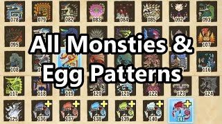 All Monsties amp Egg Patterns Palamutes Included  Monster Hunter Stories 2 Monstipedia 100 [upl. by Lebatsirhc]