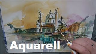 Aquarell Karlskirche  watercolor  Vienna karlskirche  Speed painting [upl. by Skantze]