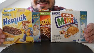 ASMR Breakfast Eating Sounds – Nestlé Cereal Bars – Nesquick Lion Cini Minis [upl. by Eiznyl966]