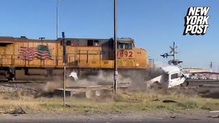 Unbelievable Moment  Texas Train Crash Caught on Camera  New York Post [upl. by Hurleigh]