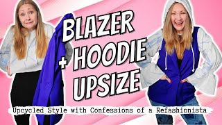 Thrift Flip How to make a Blazer BIGGER with a Hoodie easy sewing tutorial [upl. by Attenod]