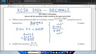 KCSE 2024  DECIMALS [upl. by Koerner232]