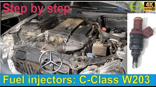 How to replace the fuel injectors in a CClass Mercedes Benz W203 engine 271  testing shown [upl. by Colson]