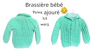 😍 adorable brassière ou veste de bébé au tricot pour 36 mois au point ajouré 👶 22 [upl. by Quillan]