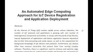 An Automated Edge Computing Approach for IoT Device Registration and Application Deployment [upl. by Brebner492]