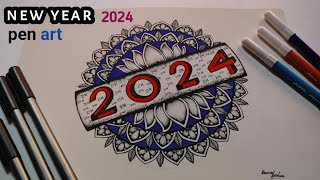 how to draw mandala art  Happy new year 2024 mandala art  ShriRadhaArtwork [upl. by Morrill]