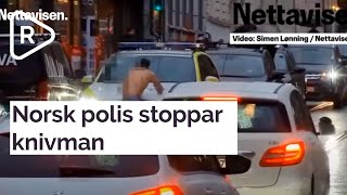 Norska polisen stoppar en knivman genom att köra på honom [upl. by Haas115]