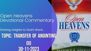 Open Heavens Devotional For Thursday 30112023 by Pastor EA Adeboye Transfer of Anointing II [upl. by Odnalo]