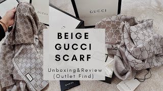 Gucci Scarf Unboxing amp Review Beautiful Beige Colour Large Shawl  Outlet Price [upl. by Birch]