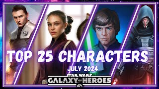 Top 25 Characters in SWGOH No GLs  July 2024 [upl. by Richarda]