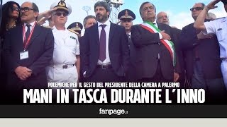 Roberto Fico con le mani in tasca durante linno di Mameli critiche al presidente della Camera [upl. by Corsetti464]