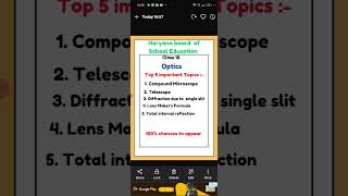 Haryana board class 12 important topics of optics  key to success [upl. by Onimixam]