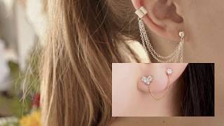 DOUBLE BALL CHAIN EARRINGS  MULTIPLE EAR PIERCING IDEAS  CARTILAGE PIERCING DESIGNS FOR GIRLS [upl. by Niawat116]