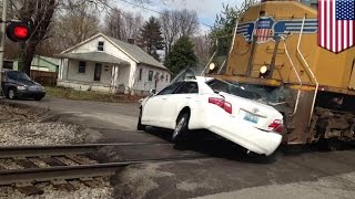 Train crashes into car Fatal accident captured on video by Kentucky trainspotters [upl. by Notelrahc254]