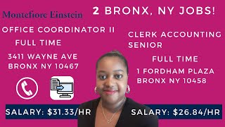 2 Bronx NY Jobs  Hospital Office Positions  Great Salary  Full Time Roles  Apply Today [upl. by Behn868]