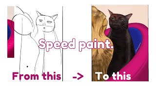 Black cat zoning out meme drawing  Speedpaint Gambar meme kucing [upl. by Holmes563]