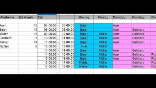 Open Office Calc Mitarbeiter  Stundeneinteilung  Stunden automatisch zählen [upl. by Angelis]