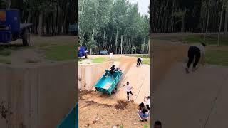 Three wheeled transport vehicle climbing cement slope test process [upl. by Ahsenot212]