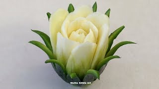 The Zucchini Cactus Rose Flower  Advanced Lesson 16 By Mutita Art Of Fruit And Vegetable Carving [upl. by Poland243]