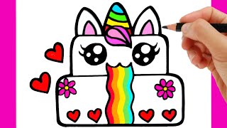 HOW TO DRAW BIRTHDAY CAKE UNICORN  COME DISEGNARE UNA TORTA DI COMPLEANNO KAWAII [upl. by Virgy]