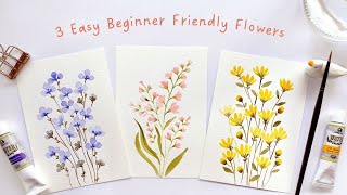 3 EASY beginner friendly watercolor flower doodles 2nd edition [upl. by Angeli780]