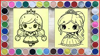 Sand painting cute princess  How to painting with colors sand Chim Xinh channel [upl. by Hannasus]