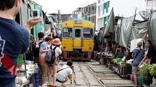 Maeklong Railway Market  Bangkok Thailand [upl. by Drahcir]