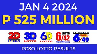 Lotto Result January 4 2024 9pm PCSO [upl. by Maje388]