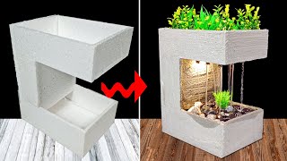 Styrofoam and cement mini water fountain waterfall made at home [upl. by Hemminger926]