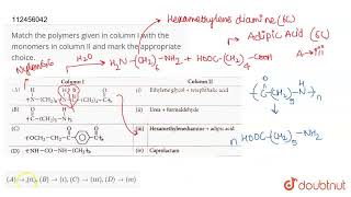 Match the polymers given in column I with the monomers in column II and mark the appropriate cho [upl. by Meras605]