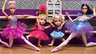 Ballerinas  Elsa amp Anna toddlers are practicing ballet  Barbie dolls  Aurora is the teacher [upl. by Celie248]