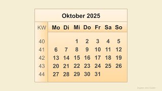 Kalender Oktober 2025 [upl. by Rafaelita]