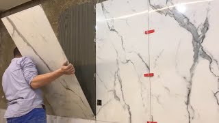 Installation of large porcelain tiles —How to install porcelain tiles on kitchen wall [upl. by Esaj324]