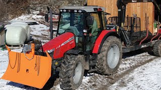 Forstarbeit 2021  Eigenbau Polterschild  2x Massey Ferguson Hauer Husquvarna holzrücken Winter [upl. by Merill]