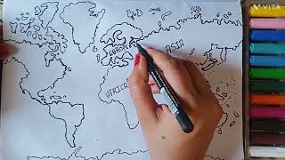 How To Draw Correct World Map Step By Step alkasartacademy2231 [upl. by Cazzie]