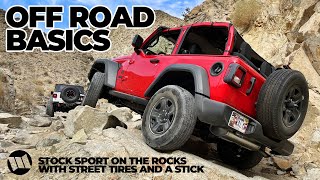 Basic Off Road Tips for Beginners in a Bone Stock Jeep Wrangler JL 2 Door Sport plus Rock Crawling [upl. by Trebron]