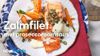 Zalmfilet bakken met proseccoroomsaus en gouden boerenkool  Recept  Allerhande [upl. by Hamaso]