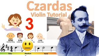 Monti  Czardas easy version sheet music and easy violin tutorial [upl. by Aiynot]